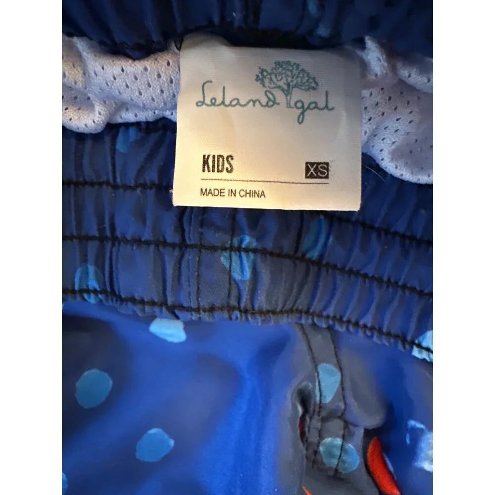 Leland Gal Kids Cherry Print Swim Shorts XS Blue & Red With‎ Pocket